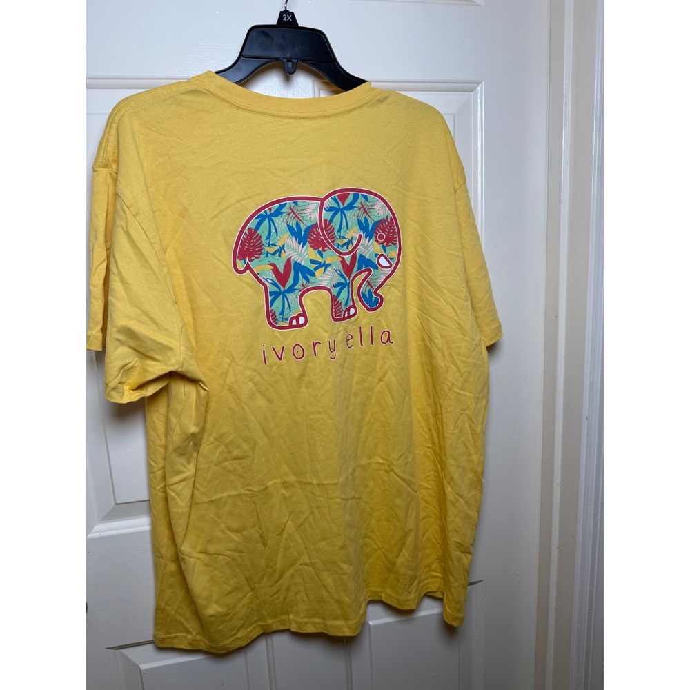 Ivory Ella Yellow Organic Cotton Tropical Elephant Graphic Pocket T-Shirt XL